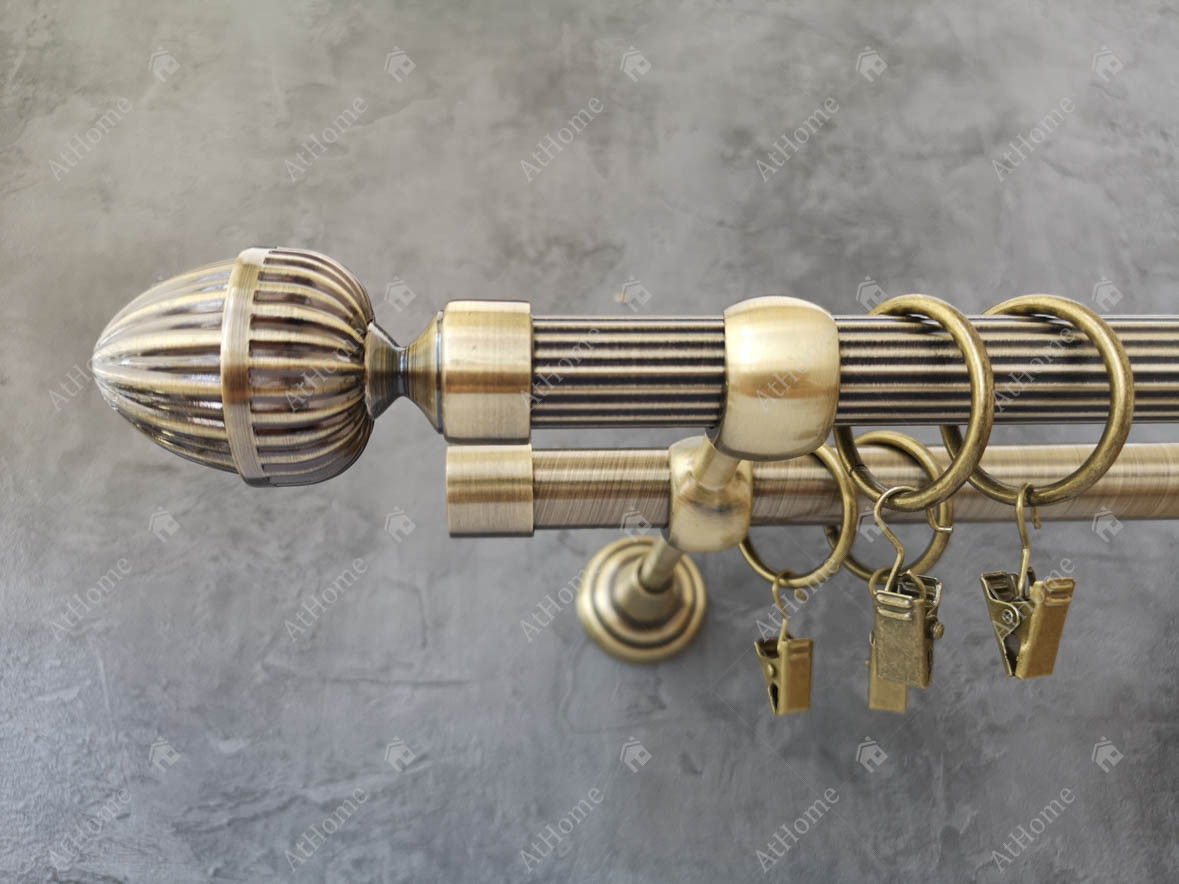 Карниз Quadrum Одеон 240 см подвійний Антик відкритий 19/19 мм рифлена (кільця з прищіпками), фото 1