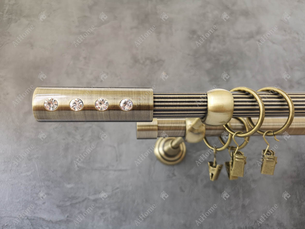 Карниз Quadrum Алюр 160 см подвійний Антик відкритий 19/19 мм рифлена (кільця з прищіпками), фото 1