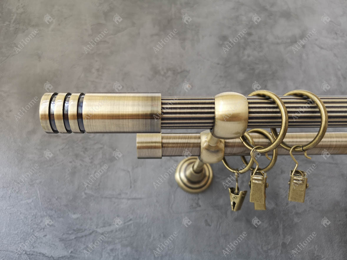 Карниз Quadrum Модуло 240 см подвійний Антик відкритий 19/19 мм рифлена (кільця з прищіпками), фото 1