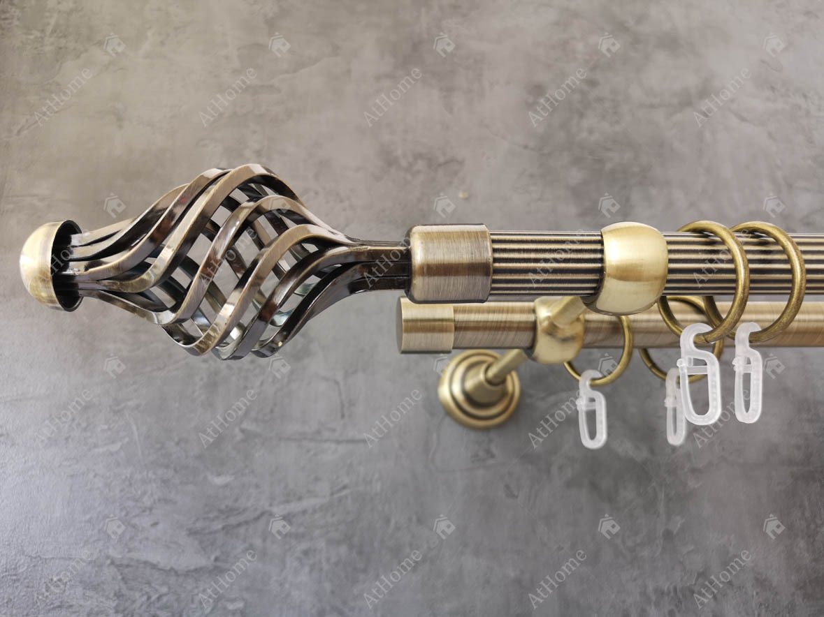 Карниз Quadrum Арезо 160 см подвійний Антик відкритий 19/19 мм рифлена (кільця з гачками), фото 1