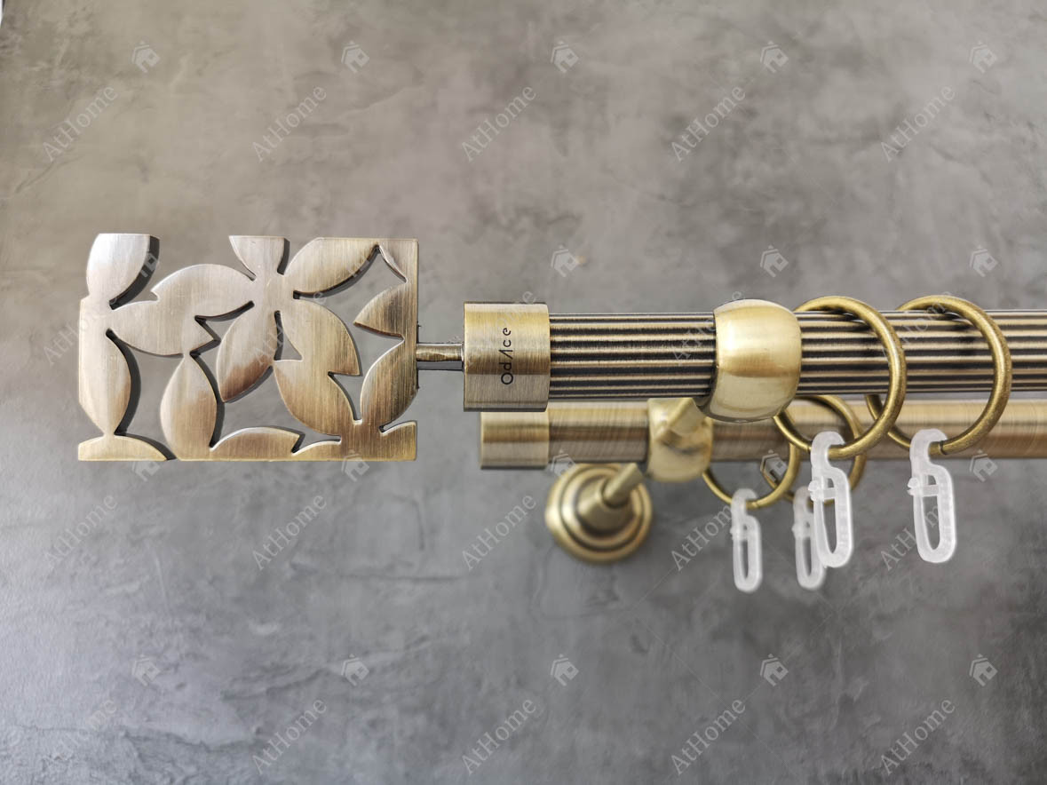 Карниз Quadrum Делія 300 см подвійний Антик відкритий 19/19 мм рифлена (кільця з гачками), фото 1