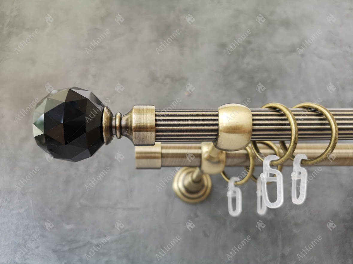 Карниз Quadrum Чорний кристал 160 см подвійний Антик відкритий 19/19 мм рифлена (кільця з гачками), фото 1