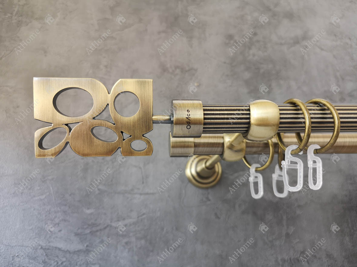 Карниз Quadrum Бісет 200 см подвійний Антик відкритий 19/19 мм рифлена (кільця з гачками), фото 1