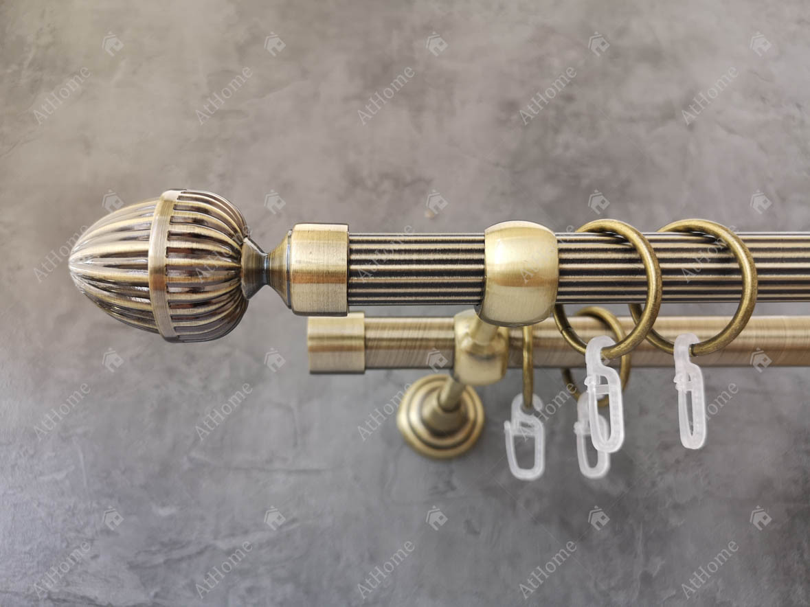 Карниз Quadrum Одеон 240 см подвійний Антик відкритий 19/19 мм рифлена (кільця з гачками), фото 1