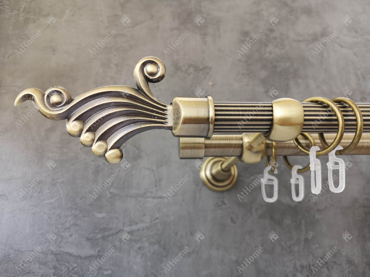 Карниз Quadrum Завиток 160 см подвійний Антик відкритий 19/19 мм рифлена (кільця з гачками), фото 1