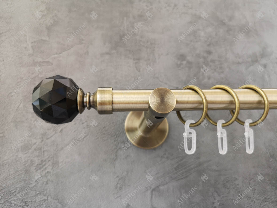 Карниз Quadrum Чорний кристал 200 см одинарний Антик універсальний 19 мм гладка (кільця з гачками), фото 1