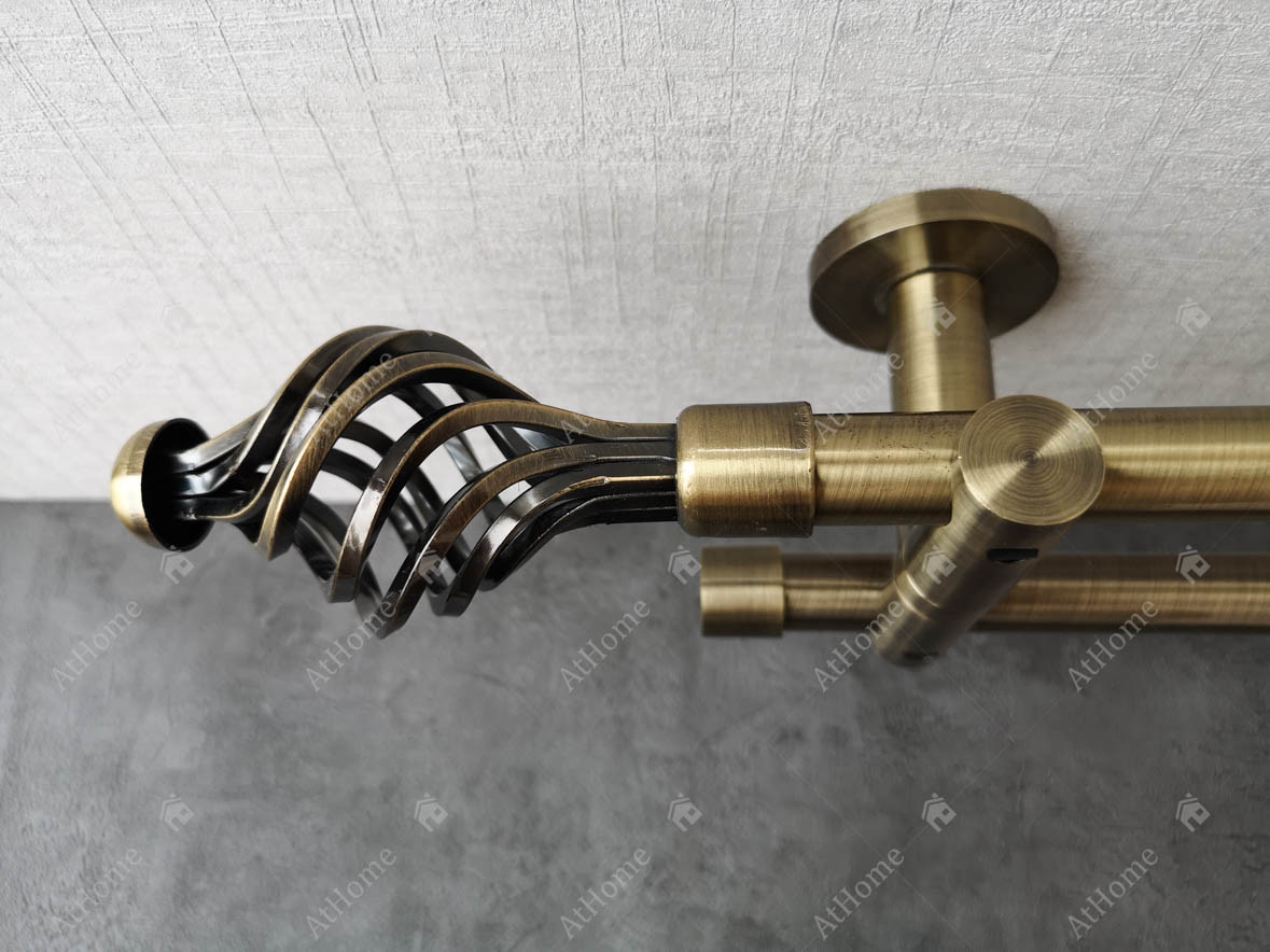 Карниз Quadrum Арезо 160 см стельовий подвійний Антик універсальний 19/19 мм гладка (кільця з гачками), фото 1