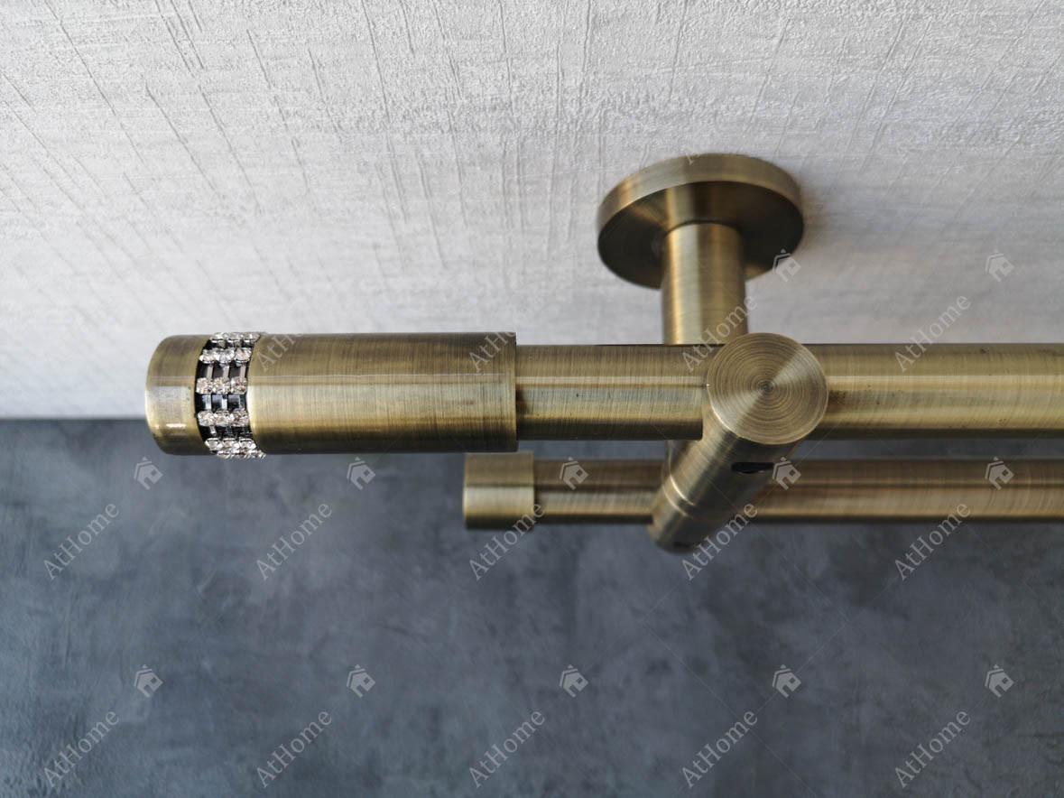 Карниз Quadrum Хантос 240 см стельовий подвійний Антик універсальний 19/19 мм гладка (кільця з гачками), фото 1