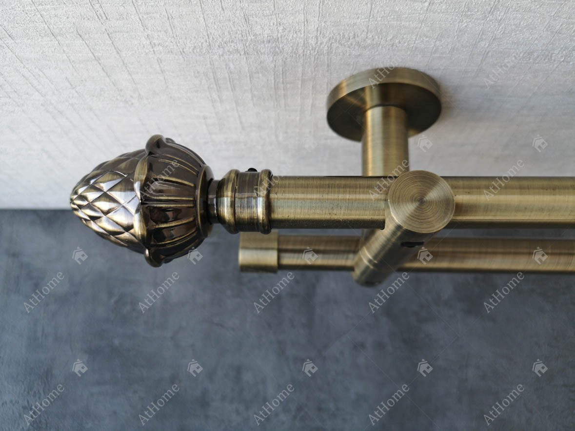 Карниз Quadrum Шишка 200 см стельовий подвійний Антик універсальний 19/19 мм гладка (кільця з гачками), фото 1