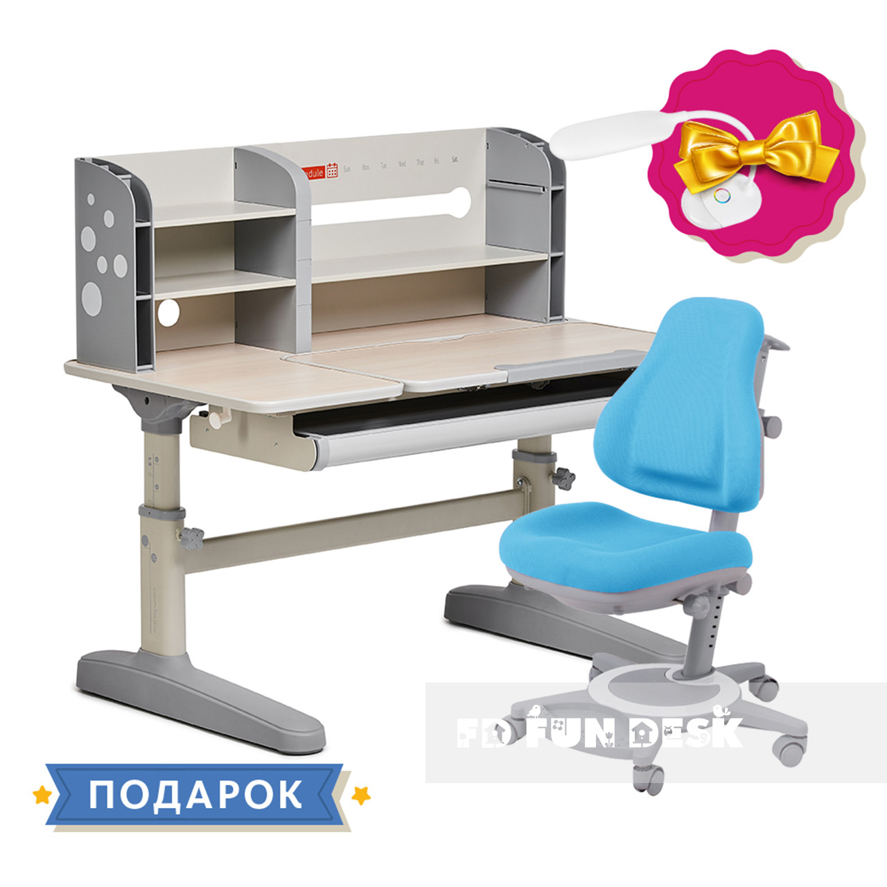 Комплект школяра 👨🏫 парта-трансформер Fundesk Amico Grey + ортопедичне крісло FunDesk Bravo Blue