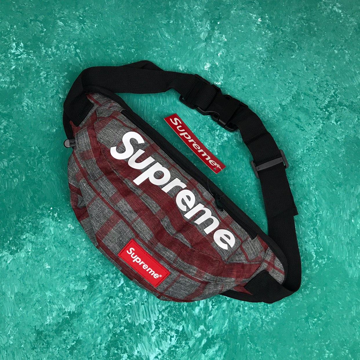 Сумка на пояс Бананка Барыжка Supreme Супрім Gray Сірий з червоною клітиною