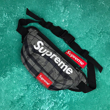 Сумка на пояс Бананка Барыжка Supreme Супрім Gray Сіра з чорної кліткою, фото 1