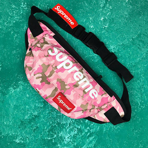 Сумка на пояс Бананка Барыжка Supreme Супрім Камуфляж Рожева Біле лого, фото 1