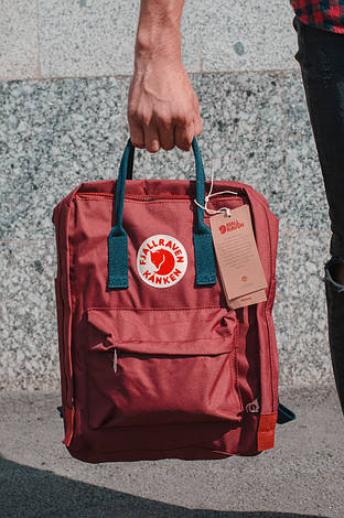 Рюкзак міський Fjallraven Kanken Classic 16 л Бордовий з темно-синьою ручкою, фото 1
