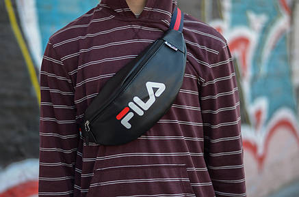 Сумка на пояс Бананка Барыжка Fila France Філа PU шкіра Чорна, фото 2