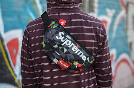 Сумка на пояс Бананка Барыжка Supreme Супрім Трикутники Червоно-Зелені, фото 3