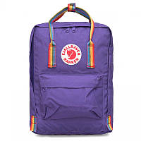 Рюкзак міський Fjallraven Kanken Classic Rainbow Райдужний 16 л Темно-Фіолетовий ручка в веселку