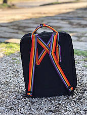 Рюкзак міський Fjallraven Kanken Classic Rainbow Райдужний 16 л Чорний ручка в веселку, фото 2