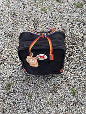 Рюкзак міський Fjallraven Kanken Classic Rainbow Райдужний 16 л Чорний ручка в веселку, фото 4