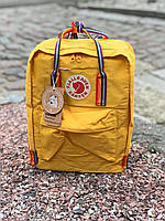 Рюкзак міський Fjallraven Kanken Classic Rainbow Райдужний 16 л Жовтий ручка в веселку