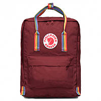 Рюкзак міський Fjallraven Kanken Classic Rainbow Райдужний 16 л Бордовий ручка в веселку