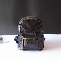 Модный маленький рюкзак женский городской пайетки. Рюкзак с пайетками двусторонними (черный)