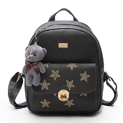 Модный рюкзак женский городской. Рюкзак для девочки из экокожи со звездами (серый) - фото 1 - id-p1083217371