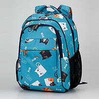 Рюкзак ортопедический школьный для девочки с принтом Котики Dolly 538 голубой