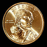 Монета США 1 долар 2009 р. Сакагавея. Корінні американці. Три сестри. Гарбуз. Кукурудза. Боби. Індіанка, фото 3
