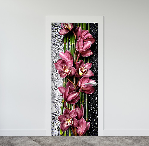Інтер'єрна наклейка на двері Орхідеї (вінілова плівка самоклеюча ламінована ПВХ) 200 х 65 см