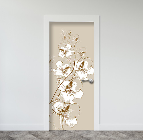 Інтер'єрна наклейка на двері (орхідеї на бежевому фоні, самоклеюча ламінована ПВХ) 200 х 65 см