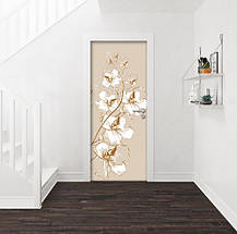 Інтер'єрна наклейка на двері (орхідеї на бежевому фоні, самоклеюча ламінована ПВХ) 200 х 65 см, фото 5
