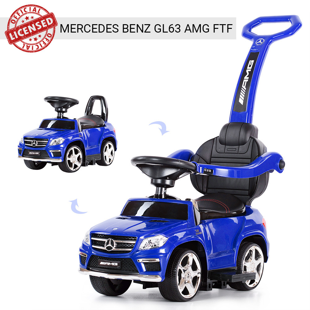 Дитяча каталка-толокар SX 1578-4, Mercedes, гумові колеса, шкіряне сидіння, синій