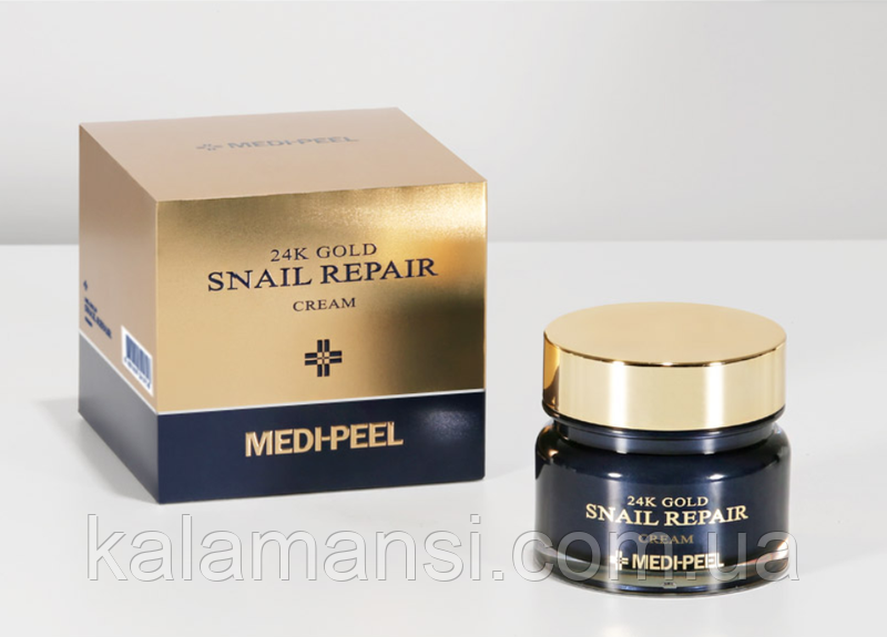 Крем с муцином улитки пептидами керамидами и коллоидным золотом Medi-Peel 24K Gold Snail Repair Cream 50 мл - фото 2 - id-p1266064546