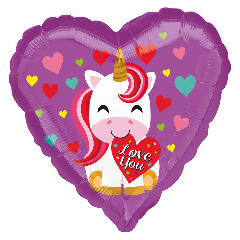 A 18" Love You Unicorn Foil Balloon - Pkg. Фольгована куля серце з єдинором Я люблю тебе