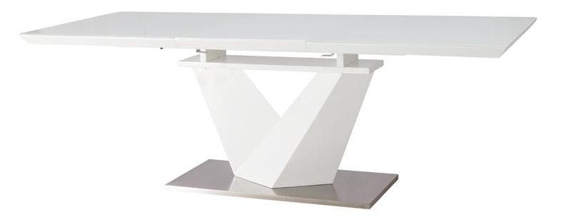 Стіл обідній Alaras III МДФ/Матова сталь, стільниця МДФ/Скло Білий лак 160-220х90 (SignalTM)