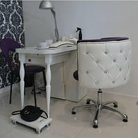 Підставка для сумки на хромованих ніжках шкірозамінник білий зі стразами (VelmiTM)