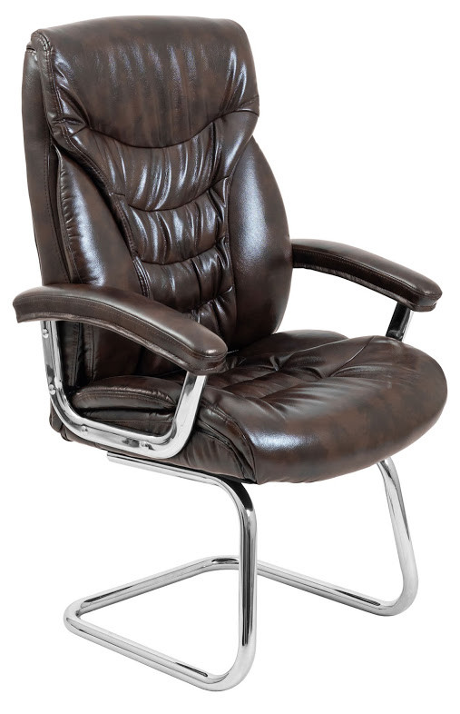 Крісло офісне Кальярі-Ю CF хром підлокітники принстон шкірозамінник Титан Дк. Браун (Richman ТМ)