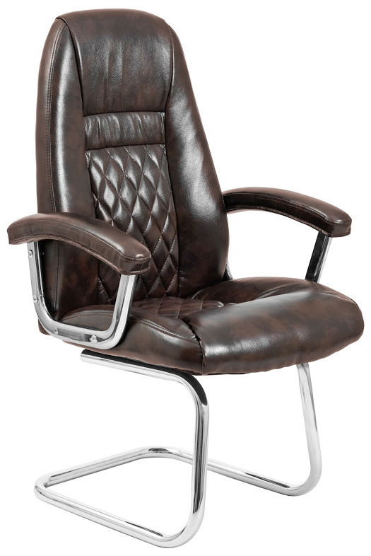Крісло офісне Флоренція-Ю Cf хром підлокітники принстон шкірозамінник Титан Дк. Браун (Richman ТМ)