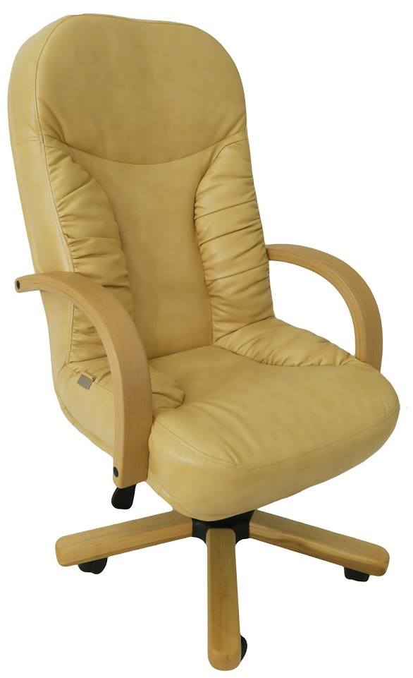 Крісло керівника Буфорд підлокітники дерево Бук механізм Tilt, шкірозамінник Титан Голд Беж (Richman ТМ)
