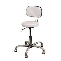 Стілець Майстра зі спинкою на пневмопідіймачі та хромованому п'ятипроменії шкірозамінник Білий (FrizelTM)
