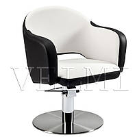 Крісло перукарське Monika на гідравліці диск хром, екошкіра чорна з білим (VelmiTM)