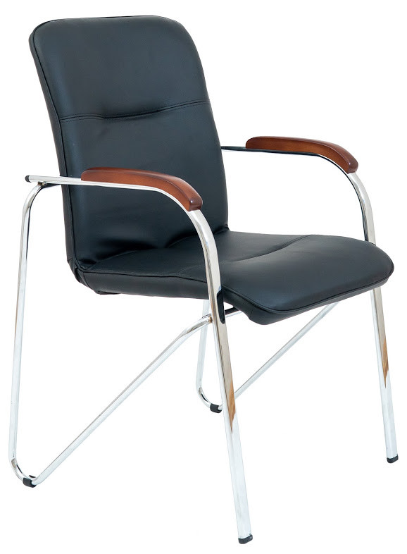 Стілець офісний Самба Хром підлокітники дерево горіх шкірозамінник Флай-2230 (Richman ТМ)