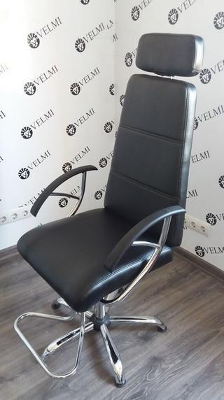Крісло для Візаж та Педикюру Make Up з підніжкою та підлокітниками, екокожа Чорна (Velmi TM)