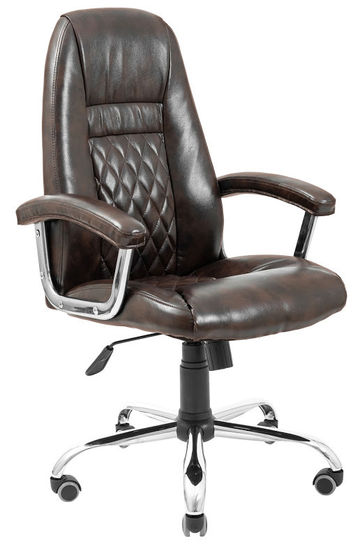 Крісло офісне Флоренція-Ю хром підлокітники принстон механізм Tilt шкірозамінник Титан Дк. Браун (Richman ТМ)