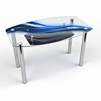 Стол обеденный Бочка с полкой столешница стекло прозрачное фотопечать Astratto 910х610 *Эко мм (БЦ-Стол ТМ)