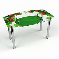 Стол обеденный Бочка с полкой столешница стекло прозрачное фотопечать Bacche verdi 910х610 *Эко мм (БЦ-Стол ТМ