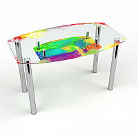 Стол обеденный Бочка с полкой столешница стекло прозрачное фотопечать Colorate 910х610 *Эко мм (БЦ-Стол ТМ)