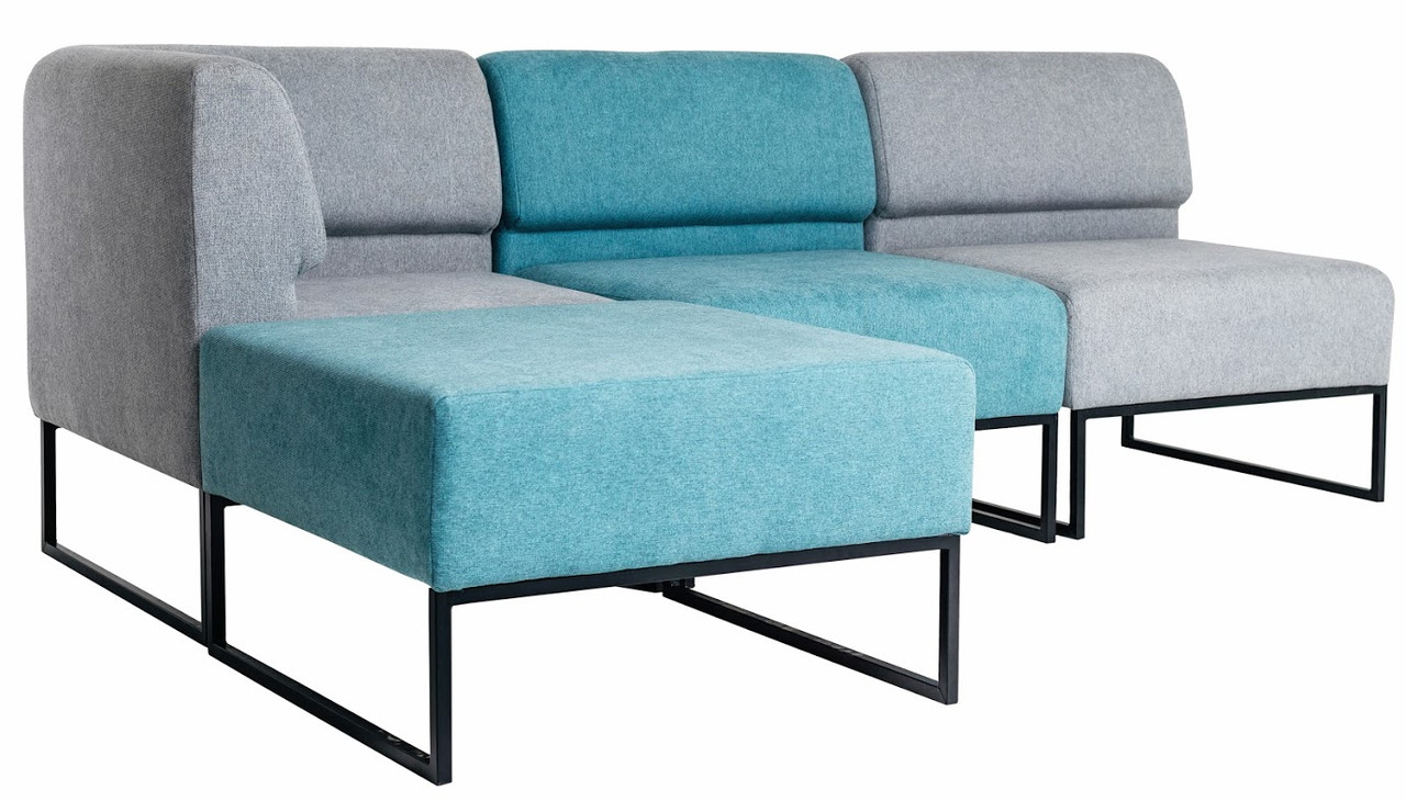 Диван офісний Лаунж каркас метал, тканина La Manche Turquoise/Light Grey (Richman ТМ)