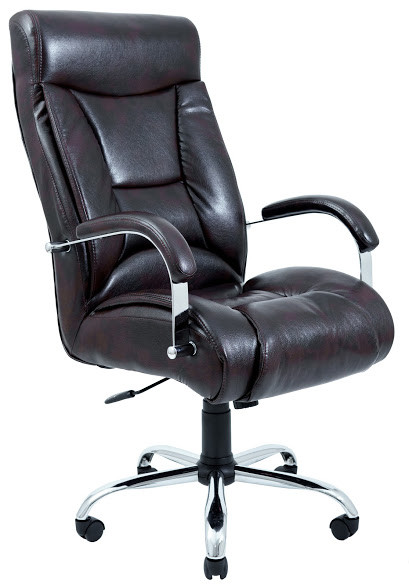 Крісло офісне Магістр хром підлокітники пластина механізм Tilt шкірозамінник Титан ДК Браун (Richman ТМ)